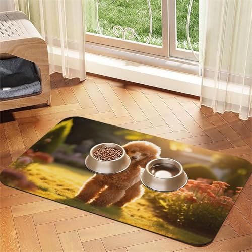 Hundefuttermatte mit Pudelmotiv, für den Boden, Haustierbedarf, Wassernapf, Matte für Hunde von KOUUIP