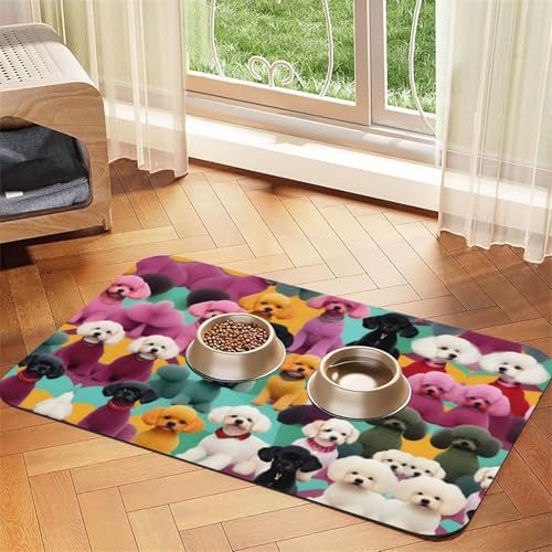 Hundefuttermatte mit Pudelmotiv, für den Boden, Haustierbedarf, Wassernapf, Matte für Hunde Hundefuttermatte mit Pudelmotiv, für den Boden, Haustierbedarf, Wassernapf, Matte für Hunde von KOUUIP