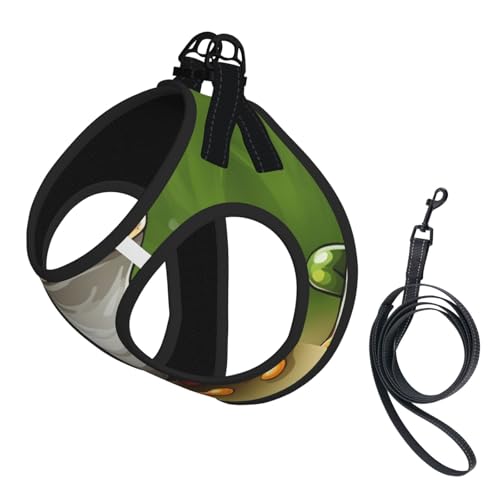 Hundegeschirr mit Leine, Cartoon-Frosch-Druck, mit verdickter, gepolsterter Weste, für extra kleine/kleine, mittelgroße Hunde Hundegeschirr mit Leine, Cartoon-Frosch-Druck, mit verdickter, gepolsterter Weste, für extra kleine/kleine, mittelgroße Hunde von KOUUIP