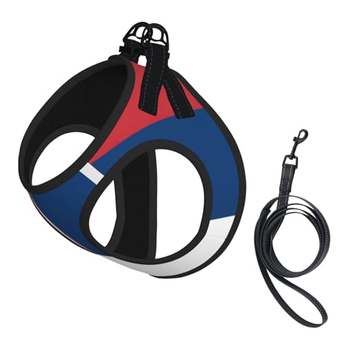 Hundegeschirr mit Leine, Motiv Flagge von Serbien, mit verdickter, gepolsterter Weste für extra kleine/kleine, mittelgroße Hunde Hundegeschirr mit Leine, Motiv Flagge von Serbien, mit verdickter, gepolsterter Weste für extra kleine/kleine, mittelgroße Hunde von KOUUIP