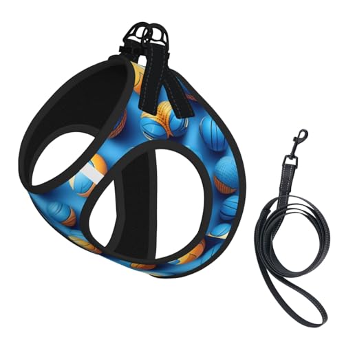 Hundegeschirr mit Leine, Volleyball-Druck, mit verdickter, gepolsterter Weste, für extra kleine/kleine, mittelgroße Hunde, Blau Hundegeschirr mit Leine, Volleyball-Druck, mit verdickter, gepolsterter Weste, für extra kleine/kleine, mittelgroße Hunde, Blau von KOUUIP
