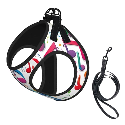 Hundegeschirr mit Leine, bunt, Musiknoten, mit verdickter, gepolsterter Weste, für extra kleine/kleine, mittelgroße Hunde von KOUUIP