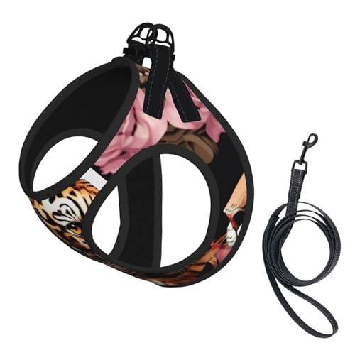 Hundegeschirr mit Leine, mit Leopardenmuster, Rosenmuster, mit verdickter, gepolsterter Weste, für extra kleine/kleine, mittelgroße Hunde Hundegeschirr mit Leine, mit Leopardenmuster, Rosenmuster, mit verdickter, gepolsterter Weste, für extra kleine/kleine, mittelgroße Hunde von KOUUIP