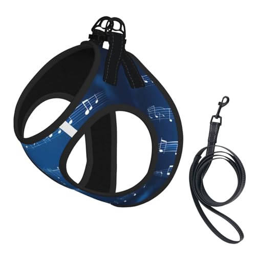 Hundegeschirr mit Leine, mit Musiknoten-Aufdruck, mit verdickter, gepolsterter Weste, für extra kleine/kleine, mittelgroße Hunde, Blau Hundegeschirr mit Leine, mit Musiknoten-Aufdruck, mit verdickter, gepolsterter Weste, für extra kleine/kleine, mittelgroße Hunde, Blau von KOUUIP