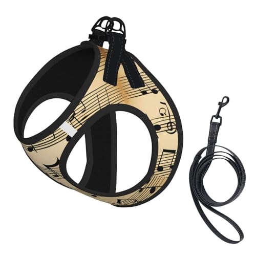 Hundegeschirr mit Leine, mit Musiknoten-Aufdruck, mit verdickter, gepolsterter Weste, für extra kleine/kleine, mittelgroße Hunde Hundegeschirr mit Leine, mit Musiknoten-Aufdruck, mit verdickter, gepolsterter Weste, für extra kleine/kleine, mittelgroße Hunde von KOUUIP