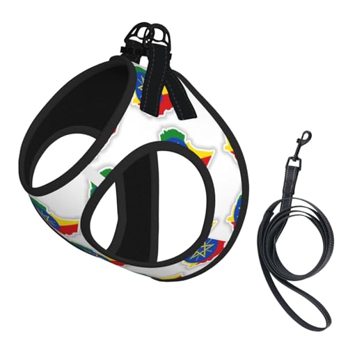 Hundegeschirr mit Leine und Leine mit Äthiopien-Flagge, mit verdickter, gepolsterter Weste, für extra kleine/kleine, mittelgroße Hunde Hundegeschirr mit Leine und Leine mit Äthiopien-Flagge, mit verdickter, gepolsterter Weste, für extra kleine/kleine, mittelgroße Hunde von KOUUIP