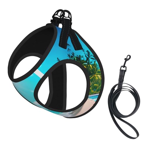 Hundegeschirr mit Leine und Leine mit tropischem Ozean-Motiv, mit verdickter, gepolsterter Weste für extra kleine/kleine, mittelgroße Hunde Hundegeschirr mit Leine und Leine mit tropischem Ozean-Motiv, mit verdickter, gepolsterter Weste für extra kleine/kleine, mittelgroße Hunde von KOUUIP