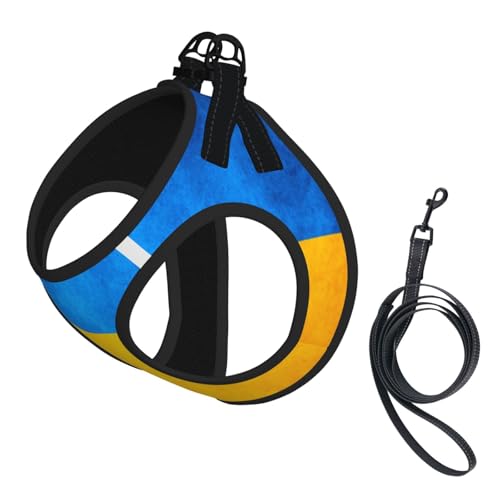 Hundegeschirr mit Leine und verdickter gepolsterter Weste für extra kleine/kleine, mittelgroße Hunde mit ukrainischer Flagge Hundegeschirr mit Leine und verdickter gepolsterter Weste für extra kleine/kleine, mittelgroße Hunde mit ukrainischer Flagge von KOUUIP