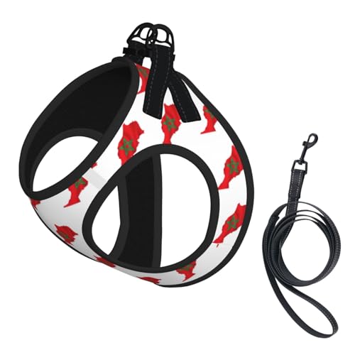 Hundegeschirr mit Marokko-Flagge, mit Leine, Set mit verdickter, gepolsterter Weste für extra kleine/kleine, mittelgroße Hunde Hundegeschirr mit Marokko-Flagge, mit Leine, Set mit verdickter, gepolsterter Weste für extra kleine/kleine, mittelgroße Hunde von KOUUIP