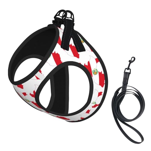 Hundegeschirr mit Peru-Flagge, mit Leine, Set mit verdickter, gepolsterter Weste für extra kleine/kleine, mittelgroße Hunde von KOUUIP