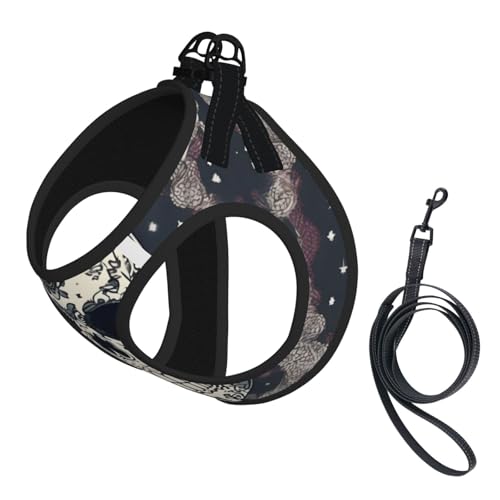 Hundegeschirr mit Totenkopf-Motiv und Blumendruck, mit Leine, Set mit verdickter, gepolsterter Weste für extra kleine/kleine, mittelgroße Hunde Hundegeschirr mit Totenkopf-Motiv und Blumendruck, mit Leine, Set mit verdickter, gepolsterter Weste für extra kleine/kleine, mittelgroße Hunde von KOUUIP