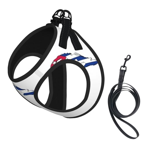 Hundegeschirr mit kubanischer Flagge, mit Leine, Set mit verdickter, gepolsterter Weste für extra kleine/kleine, mittelgroße Hunde Hundegeschirr mit kubanischer Flagge, mit Leine, Set mit verdickter, gepolsterter Weste für extra kleine/kleine, mittelgroße Hunde von KOUUIP