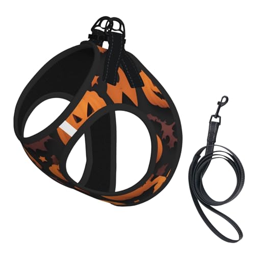 Hundegeschirr mit niedlichem Halloween-Muster und Leine, Set mit verdickter, gepolsterter Weste für extra kleine/kleine, mittelgroße Hunde Hundegeschirr mit niedlichem Halloween-Muster und Leine, Set mit verdickter, gepolsterter Weste für extra kleine/kleine, mittelgroße Hunde von KOUUIP