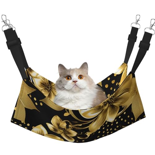 KOUUIP Katzen-Hängematte mit Blumendruck, zum Aufhängen von Käfigen, verstellbar, weiche Schlaf-Hängematte für Katzen, Frettchen, Schwarz und Gold KOUUIP Katzen-Hängematte mit Blumendruck, zum Aufhängen von Käfigen, verstellbar, weiche Schlaf-Hängematte für Katzen, Frettchen, Schwarz und Gold von KOUUIP