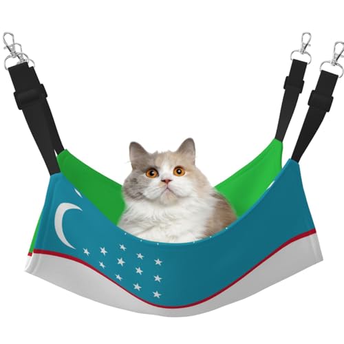 KOUUIP Katzen-Hängematte mit Flagge der Republik Usbekistan, zum Aufhängen von Käfigen, verstellbar, weiche Schlafhängematte für Katzen, Frettchen KOUUIP Katzen-Hängematte mit Flagge der Republik Usbekistan, zum Aufhängen von Käfigen, verstellbar, weiche Schlafhängematte für Katzen, Frettchen von KOUUIP