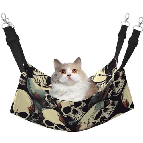 KOUUIP Katzen-Hängematte mit Totenkopf-Skelett-Druck, zum Aufhängen im Käfig, verstellbar, weiche Schlaf-Hängematte für Katzen, Frettchen KOUUIP Katzen-Hängematte mit Totenkopf-Skelett-Druck, zum Aufhängen im Käfig, verstellbar, weiche Schlaf-Hängematte für Katzen, Frettchen von KOUUIP