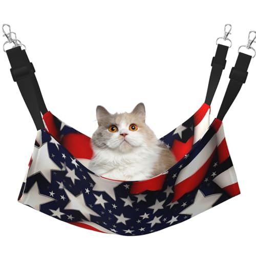 KOUUIP Katzen-Hängematte mit amerikanischer Flagge, Sterne, Streifen, zum Aufhängen im Käfig, verstellbar, weiche Schlaf-Hängematte für Katzen, Frettchen KOUUIP Katzen-Hängematte mit amerikanischer Flagge, Sterne, Streifen, zum Aufhängen im Käfig, verstellbar, weiche Schlaf-Hängematte für Katzen, Frettchen von KOUUIP