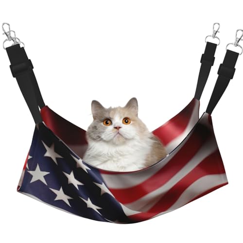 KOUUIP Katzen-Hängematte mit amerikanischer Flagge, zum Aufhängen von Käfigen, Haustier-Hängematte, Bett, verstellbar, weiche Schlafhängematte für Katzen, Frettchen KOUUIP Katzen-Hängematte mit amerikanischer Flagge, zum Aufhängen von Käfigen, Haustier-Hängematte, Bett, verstellbar, weiche Schlafhängematte für Katzen, Frettchen von KOUUIP