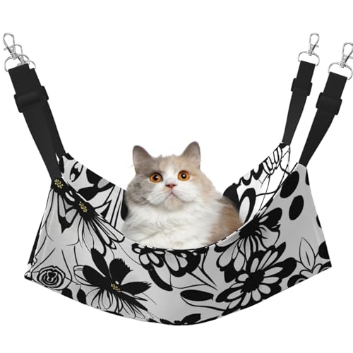 KOUUIP Katzen-Hängematte mit schwarz-weißem Blumendruck, zum Aufhängen von Käfigen, Haustier-Hängematte, Bett, verstellbar, weiche Schlafhängematte für Katzen, Frettchen KOUUIP Katzen-Hängematte mit schwarz-weißem Blumendruck, zum Aufhängen von Käfigen, Haustier-Hängematte, Bett, verstellbar, weiche Schlafhängematte für Katzen, Frettchen von KOUUIP