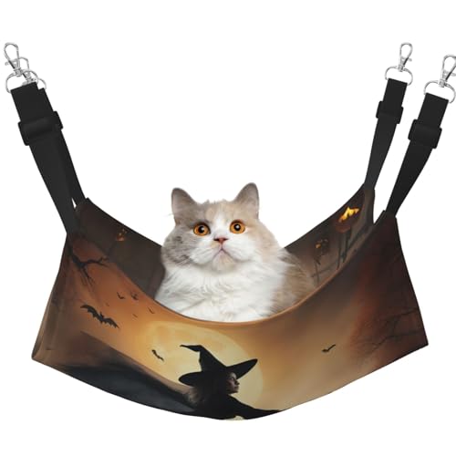 KOUUIP Katzenhängematte mit Halloween-Hexe, 2 Drucke, zum Aufhängen im Käfig, verstellbar, weiche Schlafhängematte für Katzen, Frettchen KOUUIP Katzenhängematte mit Halloween-Hexe, 2 Drucke, zum Aufhängen im Käfig, verstellbar, weiche Schlafhängematte für Katzen, Frettchen von KOUUIP