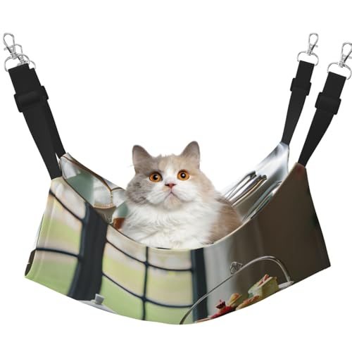 KOUUIP Katzenhängematte mit Nachmittagstee-Aufdruck, zum Aufhängen von Käfigen, Haustier-Hängematte, Bett, verstellbar, weiche Schlaf-Hängematte für Katzen, Frettchen KOUUIP Katzenhängematte mit Nachmittagstee-Aufdruck, zum Aufhängen von Käfigen, Haustier-Hängematte, Bett, verstellbar, weiche Schlaf-Hängematte für Katzen, Frettchen von KOUUIP