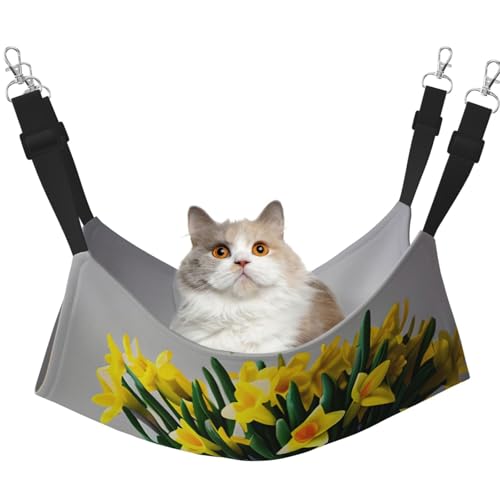 KOUUIP Katzenhängematte mit Narzissen-Motiv, zum Aufhängen von Käfigen, verstellbar, weiche Schlafhängematte für Katzen, Frettchen KOUUIP Katzenhängematte mit Narzissen-Motiv, zum Aufhängen von Käfigen, verstellbar, weiche Schlafhängematte für Katzen, Frettchen von KOUUIP