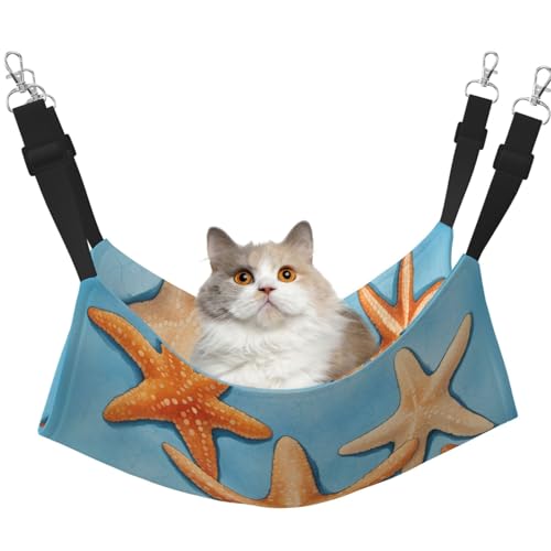 KOUUIP Katzenhängematte mit blauem Hintergrund, Seestern-Druck, zum Aufhängen im Käfig, Haustier-Hängematte, Bett, verstellbar, weiche Schlaf-Hängematte für Katzen, Frettchen KOUUIP Katzenhängematte mit blauem Hintergrund, Seestern-Druck, zum Aufhängen im Käfig, Haustier-Hängematte, Bett, verstellbar, weiche Schlaf-Hängematte für Katzen, Frettchen von KOUUIP