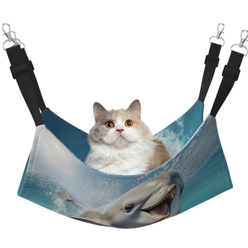 KOUUIP Katzenhängematte mit lustigem Delfin-Druck, zum Aufhängen im Käfig, verstellbar, weiche Schlaf-Hängematte für Katzen, Frettchen KOUUIP Katzenhängematte mit lustigem Delfin-Druck, zum Aufhängen im Käfig, verstellbar, weiche Schlaf-Hängematte für Katzen, Frettchen von KOUUIP