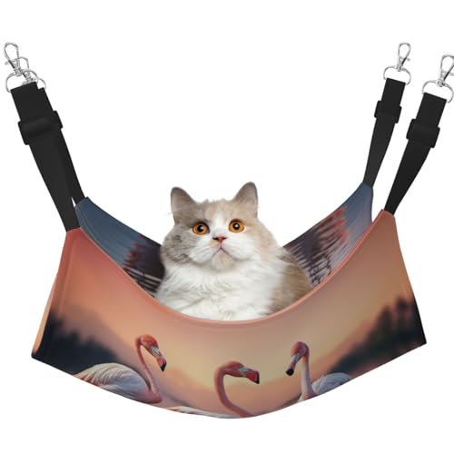 KOUUIP Katzenhängematte mit vier Flamingo-Aufdruck, zum Aufhängen von Käfigen, Haustier-Hängematte, Bett, verstellbar, weiche Schlaf-Hängematte für Katzen, Frettchen KOUUIP Katzenhängematte mit vier Flamingo-Aufdruck, zum Aufhängen von Käfigen, Haustier-Hängematte, Bett, verstellbar, weiche Schlaf-Hängematte für Katzen, Frettchen von KOUUIP