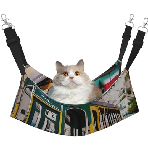 KOUUIP Lissabon Katzenhängematte mit Straßenbahn-Aufdruck, zum Aufhängen von Käfigen, Haustier-Hängematte, Bett, verstellbar, weiche Schlafhängematte für Katzen, Frettchen KOUUIP Lissabon Katzenhängematte mit Straßenbahn-Aufdruck, zum Aufhängen von Käfigen, Haustier-Hängematte, Bett, verstellbar, weiche Schlafhängematte für Katzen, Frettchen von KOUUIP