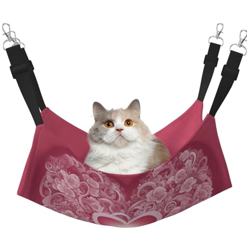 KOUUIP Romantische Katzenhängematte mit Herzaufdruck, zum Aufhängen von Käfigen, Haustier-Hängematte, Bett, verstellbar, weiche Schlafhängematte für Katzen, Frettchen KOUUIP Romantische Katzenhängematte mit Herzaufdruck, zum Aufhängen von Käfigen, Haustier-Hängematte, Bett, verstellbar, weiche Schlafhängematte für Katzen, Frettchen von KOUUIP