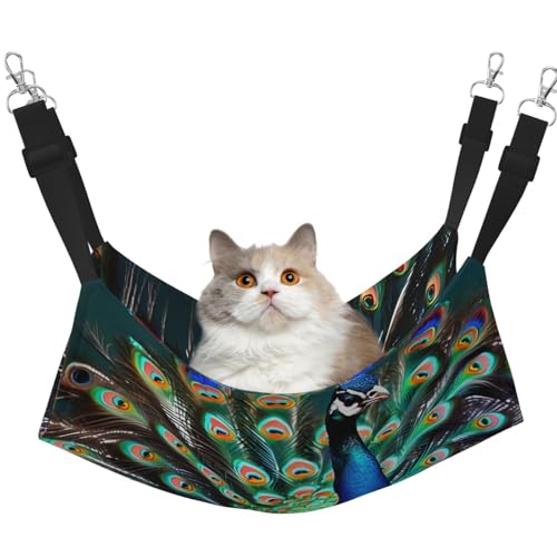 KOUUIP Schöne Katzenhängematte mit Pfauenmuster, zum Aufhängen im Käfig, verstellbar, weiche Schlafhängematte für Katzen, Frettchen KOUUIP Schöne Katzenhängematte mit Pfauenmuster, zum Aufhängen im Käfig, verstellbar, weiche Schlafhängematte für Katzen, Frettchen von KOUUIP