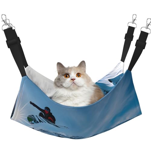 KOUUIP Snowboard-bedruckte Katzen-Hängematte zum Aufhängen von Käfigen, Haustier-Hängematte, Bett, verstellbar, weiche Schlafhängematte für Katzen, Frettchen KOUUIP Snowboard-bedruckte Katzen-Hängematte zum Aufhängen von Käfigen, Haustier-Hängematte, Bett, verstellbar, weiche Schlafhängematte für Katzen, Frettchen von KOUUIP
