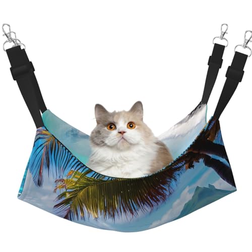 KOUUIP Tahiti Katzenhängematte mit Strandaufdruck, zum Aufhängen von Käfigen, Haustier-Hängematte, Bett, verstellbar, weiche Schlafhängematte für Katzen, Frettchen KOUUIP Tahiti Katzenhängematte mit Strandaufdruck, zum Aufhängen von Käfigen, Haustier-Hängematte, Bett, verstellbar, weiche Schlafhängematte für Katzen, Frettchen von KOUUIP