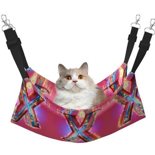 KOUUIP X Print Katzen-Hängematte zum Aufhängen von Käfigen, Haustier-Hängematte, Bett, verstellbar, weiche Schlafhängematte für Katzen, Frettchen von KOUUIP