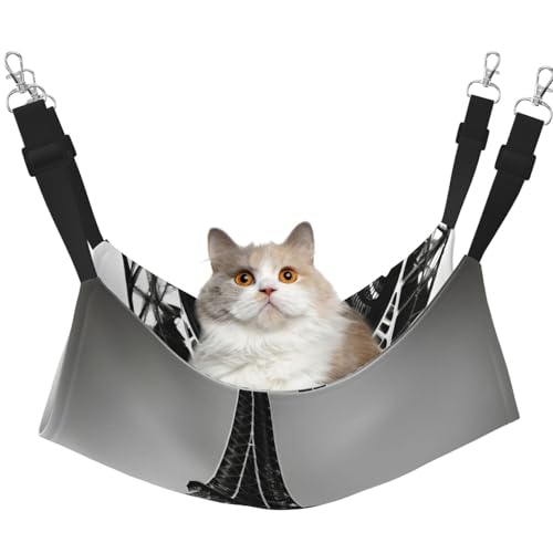 Katzen-Hängematte mit Paris-Eiffelturm-Druck, zum Aufhängen von Käfigen, verstellbar, weiche Schlafhängematte für Katzen, Frettchen Katzen-Hängematte mit Paris-Eiffelturm-Druck, zum Aufhängen von Käfigen, verstellbar, weiche Schlafhängematte für Katzen, Frettchen von KOUUIP