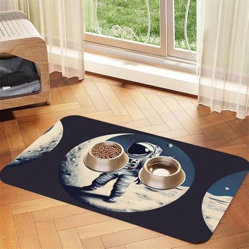 Katzenfuttermatte mit Astronautenmotiv auf dem Mond, Haustier-Futtermatte für Boden, Haustierbedarf, Wassernapf-Matte, Hundezubehör Katzenfuttermatte mit Astronautenmotiv auf dem Mond, Haustier-Futtermatte für Boden, Haustierbedarf, Wassernapf-Matte, Hundezubehör von KOUUIP