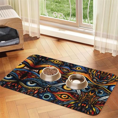 Katzenfuttermatte mit Augen, 1 Aufdruck, Haustier-Futtermatte für Boden, Haustierbedarf, Wassernapf, Matte für Hunde von KOUUIP