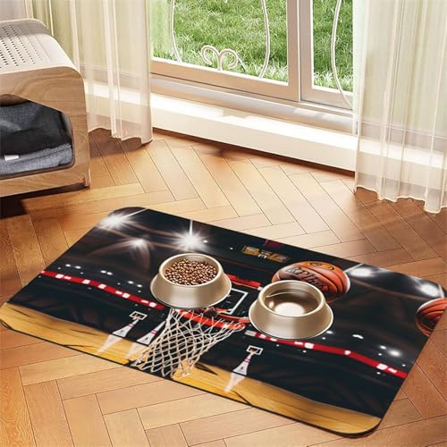 Katzenfuttermatte mit Basketball-Aufdruck, Haustier-Futtermatte für Boden, Haustierbedarf, Wassernapf, Matte für Hunde Katzenfuttermatte mit Basketball-Aufdruck, Haustier-Futtermatte für Boden, Haustierbedarf, Wassernapf, Matte für Hunde von KOUUIP
