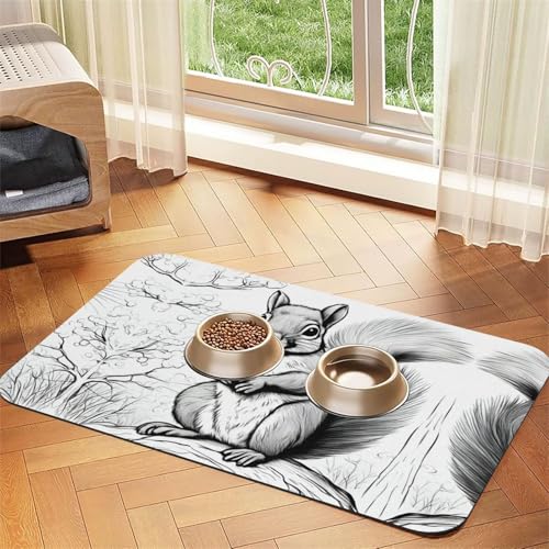 Katzenfuttermatte mit Cartoon-Eichhörnchen-Druck, Haustier-Futtermatte für Boden, Haustierbedarf, Wassernapf-Matte für Hunde Katzenfuttermatte mit Cartoon-Eichhörnchen-Druck, Haustier-Futtermatte für Boden, Haustierbedarf, Wassernapf-Matte für Hunde von KOUUIP