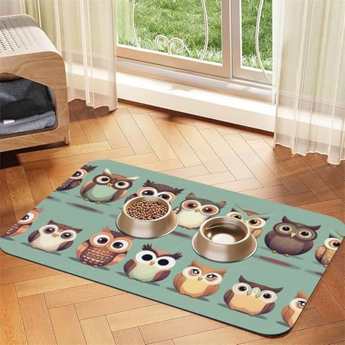 Katzenfuttermatte mit Cartoon-Eulen, niedlicher Druck, Haustier-Futtermatte für Boden, Haustierbedarf, Wassernapf, Matte für Hunde Katzenfuttermatte mit Cartoon-Eulen, niedlicher Druck, Haustier-Futtermatte für Boden, Haustierbedarf, Wassernapf, Matte für Hunde von KOUUIP