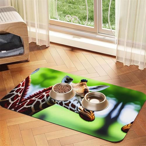 Katzenfuttermatte mit Cartoon-Giraffen-Druck, Haustier-Futtermatte für Boden, Haustierbedarf, Wassernapf-Matte für Hunde Katzenfuttermatte mit Cartoon-Giraffen-Druck, Haustier-Futtermatte für Boden, Haustierbedarf, Wassernapf-Matte für Hunde von KOUUIP