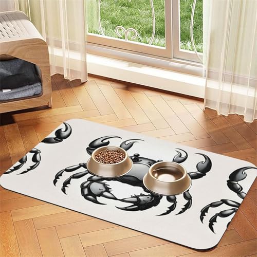 Katzenfuttermatte mit Cartoon-Krabben-Druck, Haustier-Futtermatte für Boden, Haustierbedarf, Wassernapf, Matte für Hunde von KOUUIP