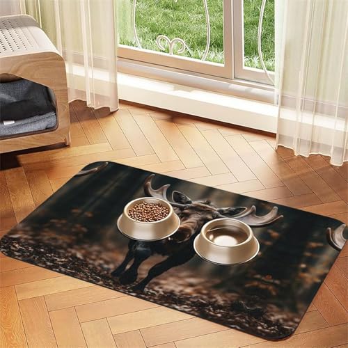 Katzenfuttermatte mit Elch- und Hirschmotiv, für den Boden, Haustierbedarf, Wassernapf-Matte für Hunde Katzenfuttermatte mit Elch- und Hirschmotiv, für den Boden, Haustierbedarf, Wassernapf-Matte für Hunde von KOUUIP