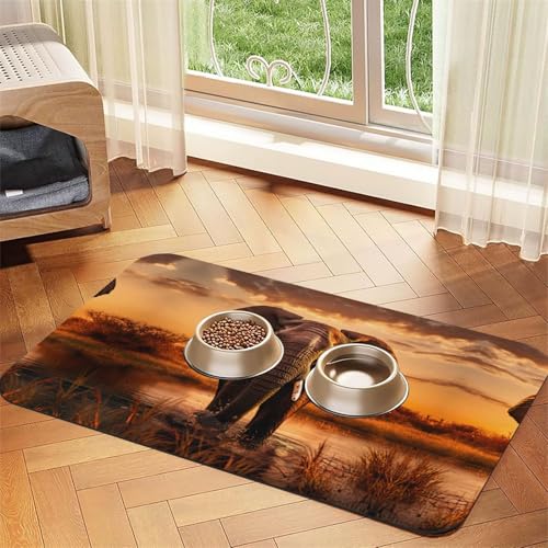 Katzenfuttermatte mit Elefanten-Aufdruck, Futtermatte für Boden, Haustierbedarf, Wassernapf-Matte für Hunde von KOUUIP