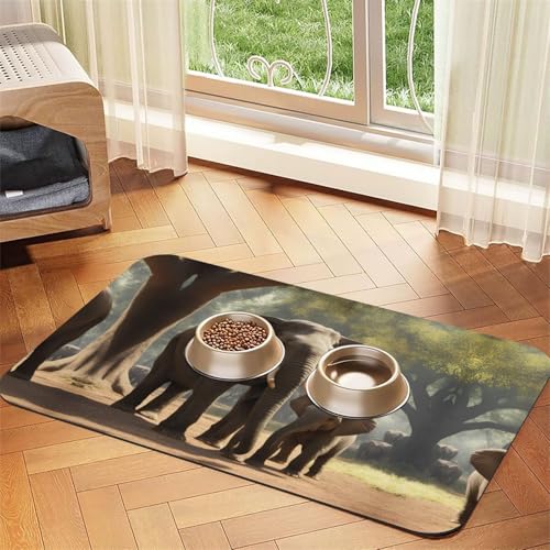 Katzenfuttermatte mit Elefanten-Aufdruck, Futtermatte für Boden, Haustierbedarf, Wassernapf-Matte für Hunde Katzenfuttermatte mit Elefanten-Aufdruck, Futtermatte für Boden, Haustierbedarf, Wassernapf-Matte für Hunde von KOUUIP