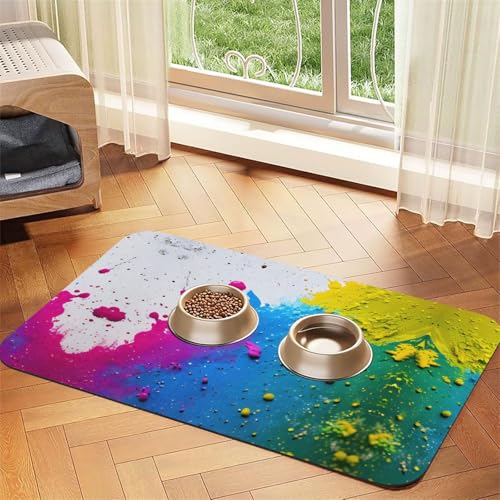 Katzenfuttermatte mit Farbspritzer, Hintergrunddruck, Haustier-Futtermatte für Boden, Haustierbedarf, Wassernapf, Matte für Hunde von KOUUIP