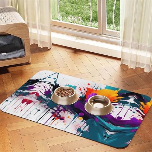 Katzenfuttermatte mit Farbspritzer-Druck, Haustier-Futtermatte für Boden, Haustierbedarf, Wassernapf, Matte für Hunde Katzenfuttermatte mit Farbspritzer-Druck, Haustier-Futtermatte für Boden, Haustierbedarf, Wassernapf, Matte für Hunde von KOUUIP