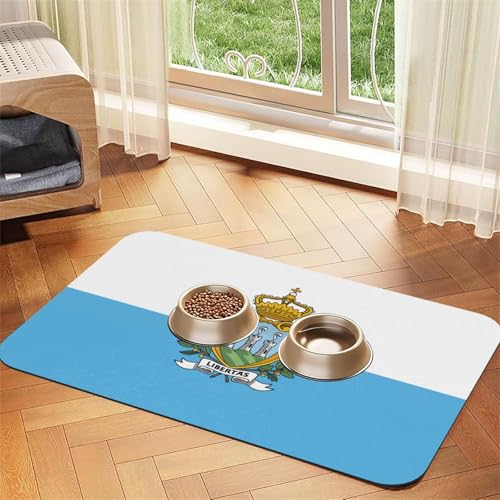 Katzenfuttermatte mit Flagge von San Marino, Haustier-Futtermatte für Boden, Haustierbedarf, Wassernapf-Matte für Hunde Katzenfuttermatte mit Flagge von San Marino, Haustier-Futtermatte für Boden, Haustierbedarf, Wassernapf-Matte für Hunde von KOUUIP