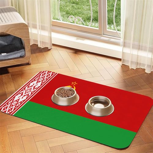 Katzenfuttermatte mit Flagge von Weißrussland, Haustier-Futtermatte für Boden, Haustierbedarf, Wassernapf-Matte für Hunde Katzenfuttermatte mit Flagge von Weißrussland, Haustier-Futtermatte für Boden, Haustierbedarf, Wassernapf-Matte für Hunde von KOUUIP